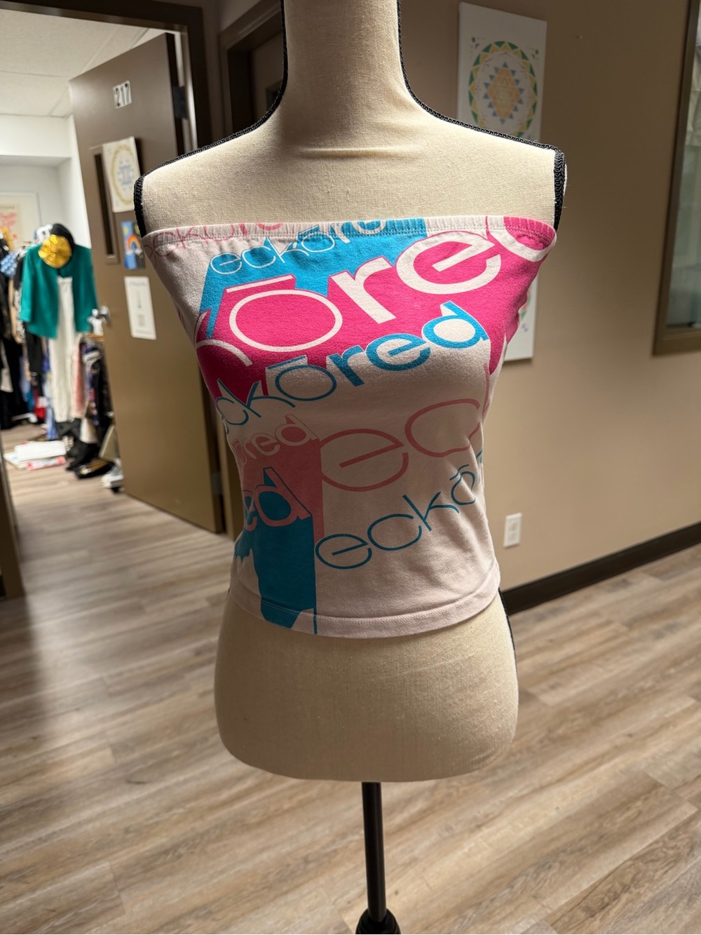 Ecko Unlimited Pink & Teal Strapless Logo Tube Top y2K